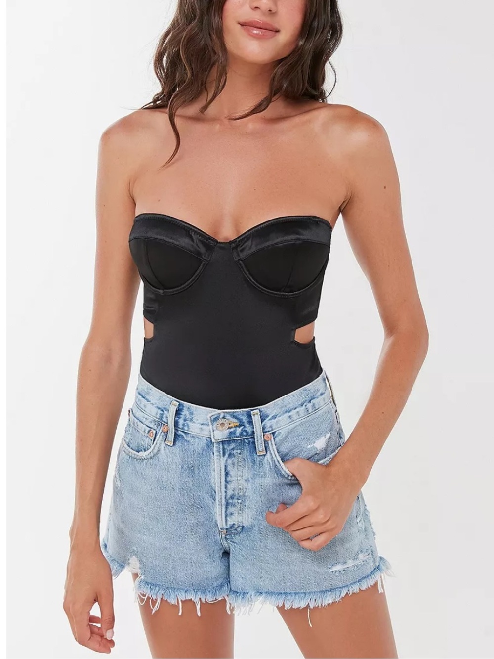 Urban Outfitters cutout Black Satin Underwire Bodysuit